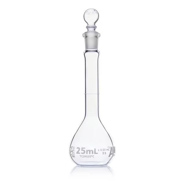 Flask, Volumetric , Globe Glass, 25mL, Class A, To Contain (TC), ASTM E288, 6/Box, GLOBE SCIENTIFIC, Mfr# 8200025